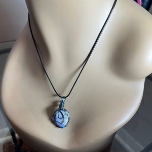 #19 Sodalite Crystal Gem Handmade Wire Wrapped Necklace with Cord